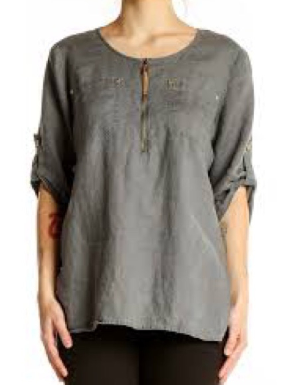 Ellen Tracy 100% linen half-zip blouse